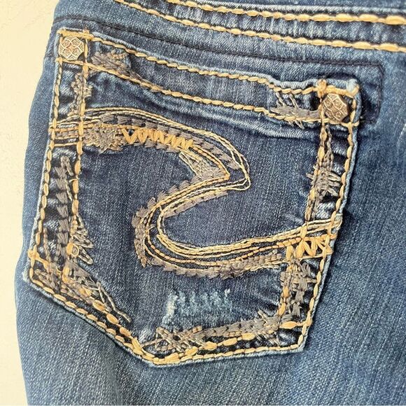 Silver VTG Y2K Suki  17" Dark Wash Medium Rise Stitching Bootcut Jeans - Picture 5 of 14